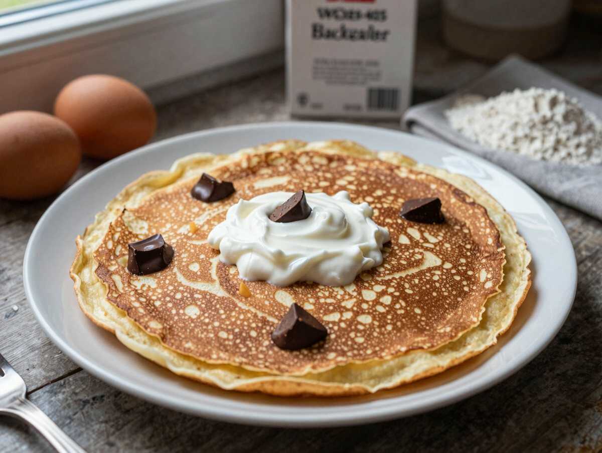 5 Minuten Joghurtpfannkuchen mit Schokoladenstückchen – während der Zubereitung