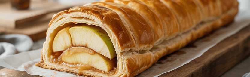 500 g Blätterteig mit 3 Äpfel zu Log formen und ab in den Ofen! – so sieht es fertig aus