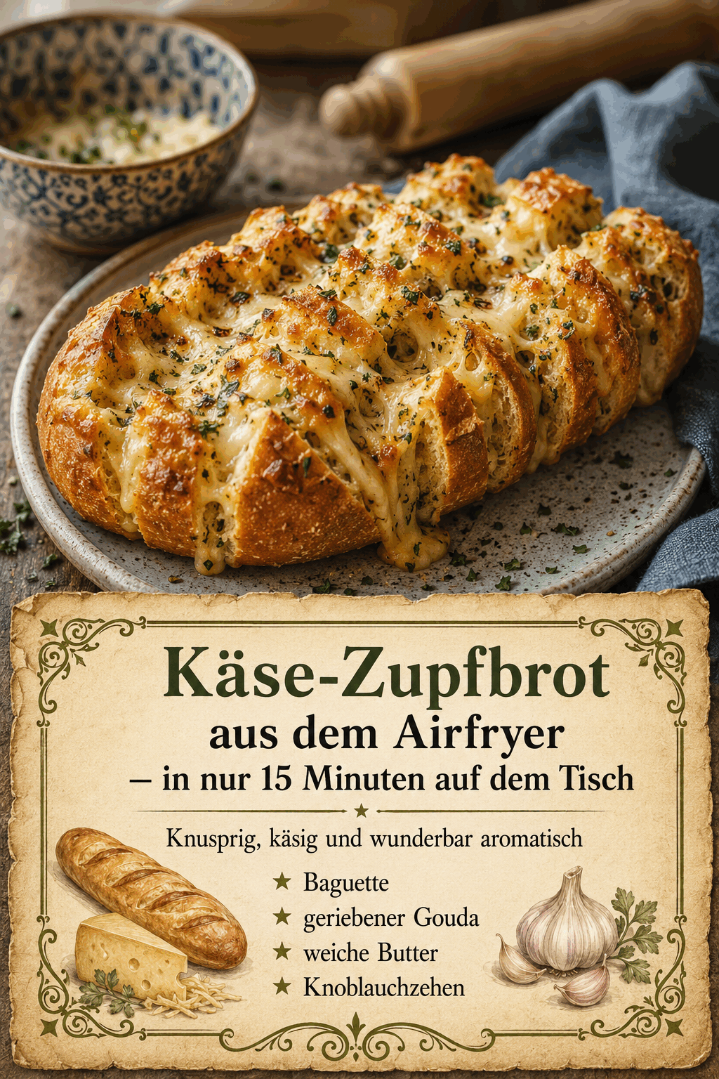 Käse-Zupfbrot aus dem Airfryer – in nur 15 Minuten auf dem Tisch