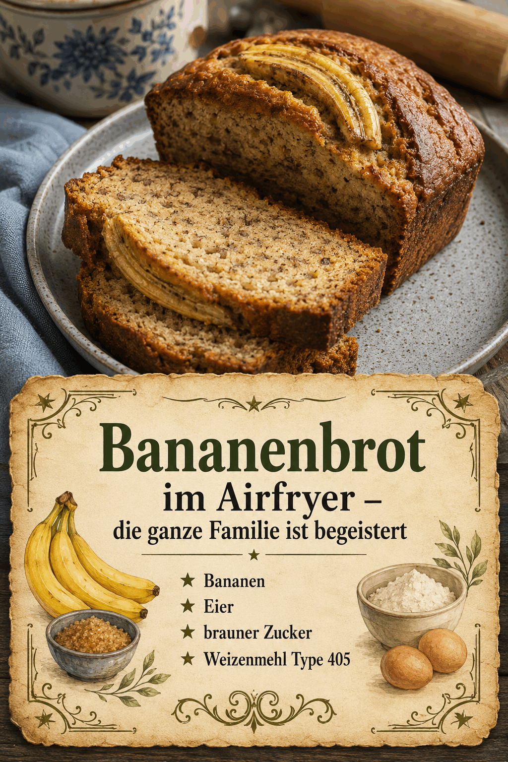 - Bananen - Eier - brauner Zucker - Weizenmehl Type 405
