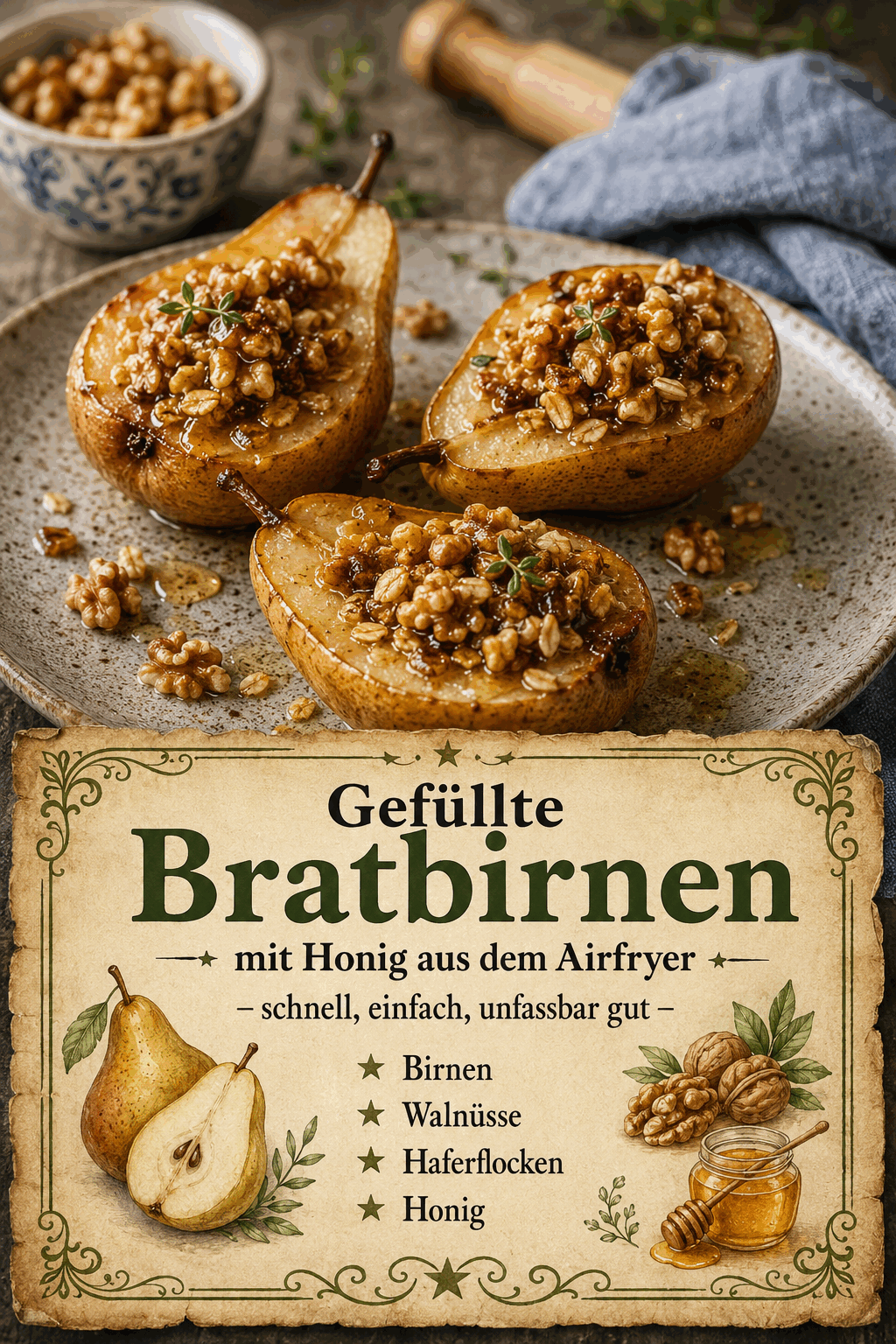 - Birnen - Walnüsse - Haferflocken - Honig