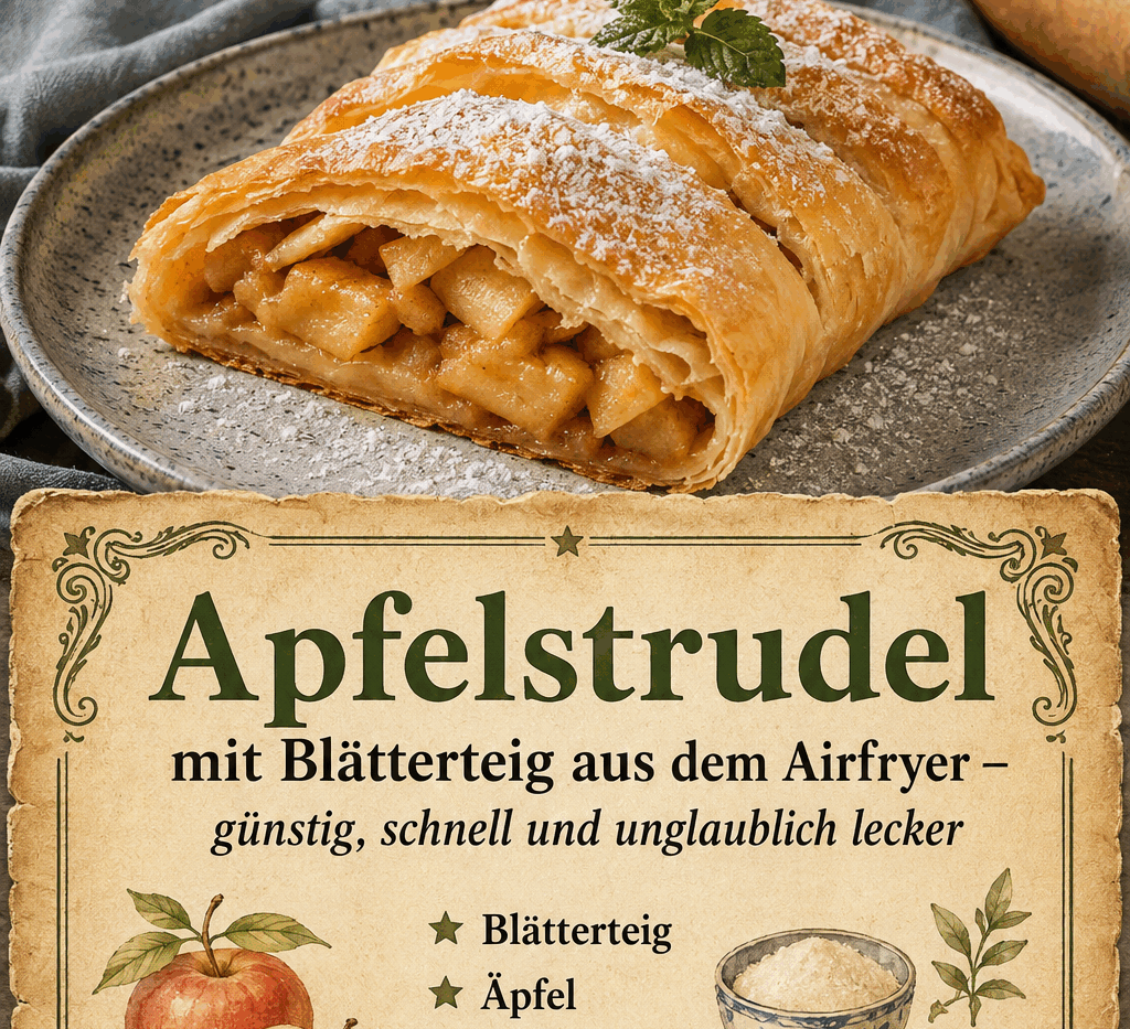 Apfelstrudel mit Blätterteig aus dem Airfryer – günstig, schnell und unglaublich lecker