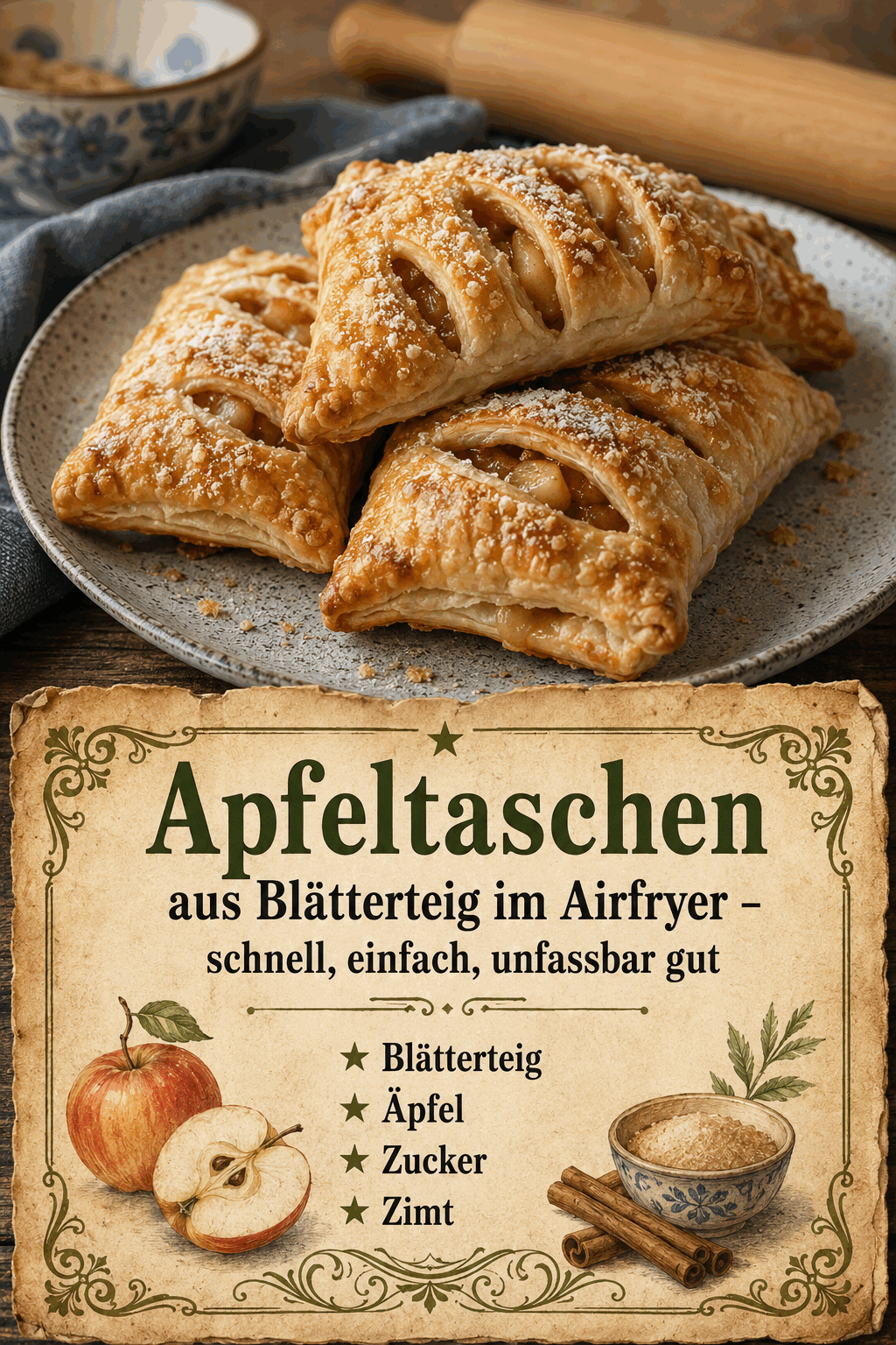 Blätterteig, Äpfel, Zucker, Zimt