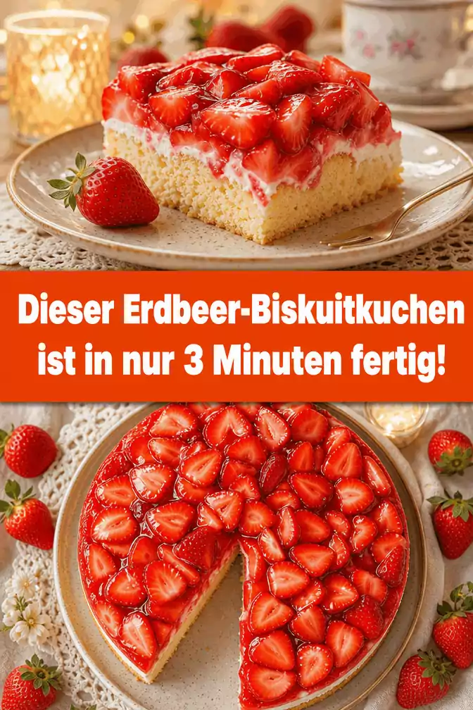 Dieser Erdbeer-Biskuitkuchen ist in nur 3 Minuten fertig!