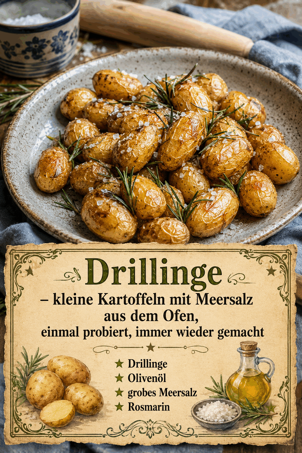 Drillinge Olivenöl grobes Meersalz Rosmarin