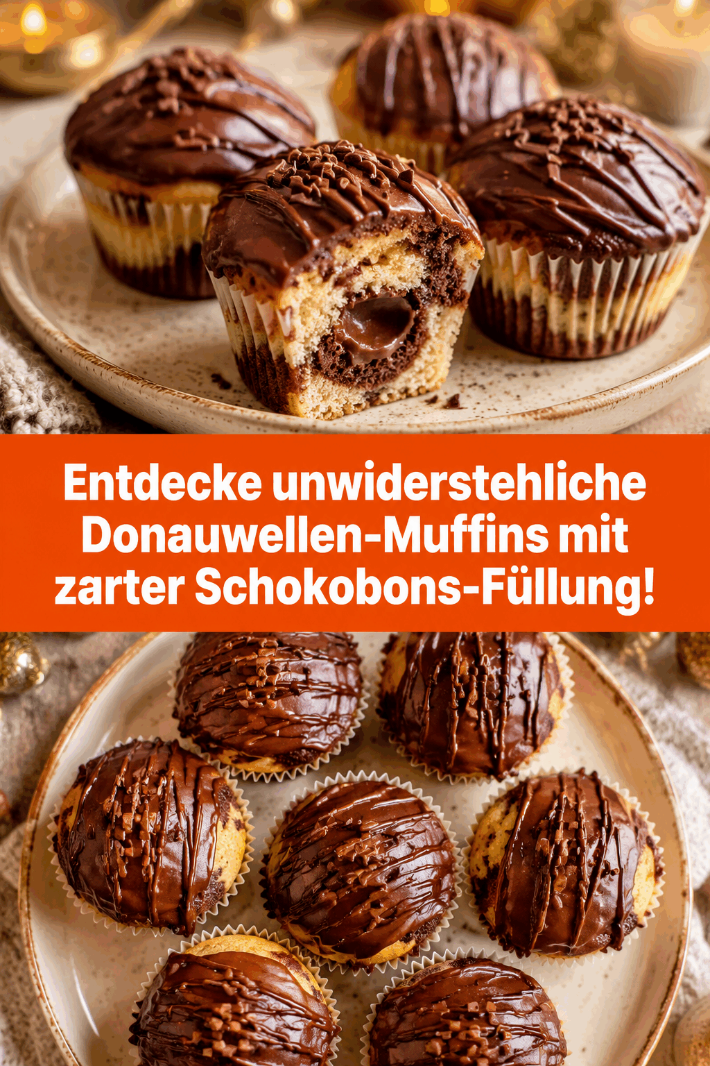 Entdecke unwiderstehliche Donauwellen-Muffins mit zarter Schokobons-Füllung!