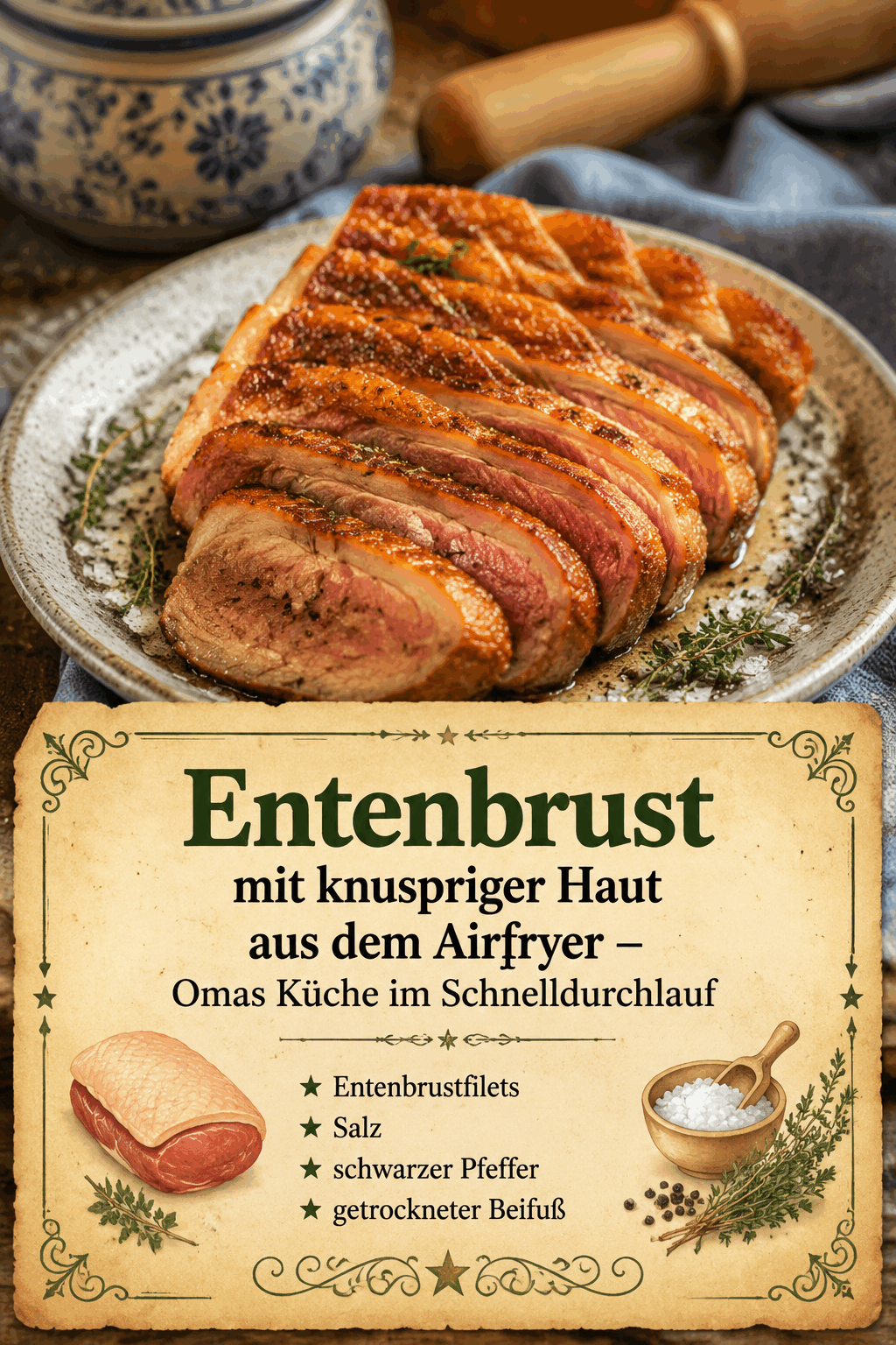 Entenbrust mit knuspriger Haut aus dem Airfryer – Omas Küche im Schnelldurchlauf