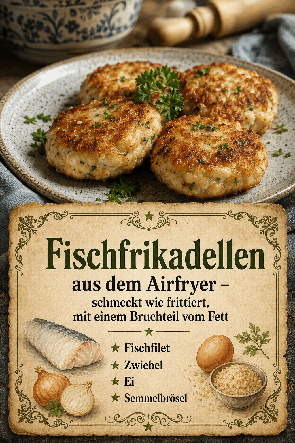 - Fischfilet - Zwiebel - Ei - Semmelbrösel