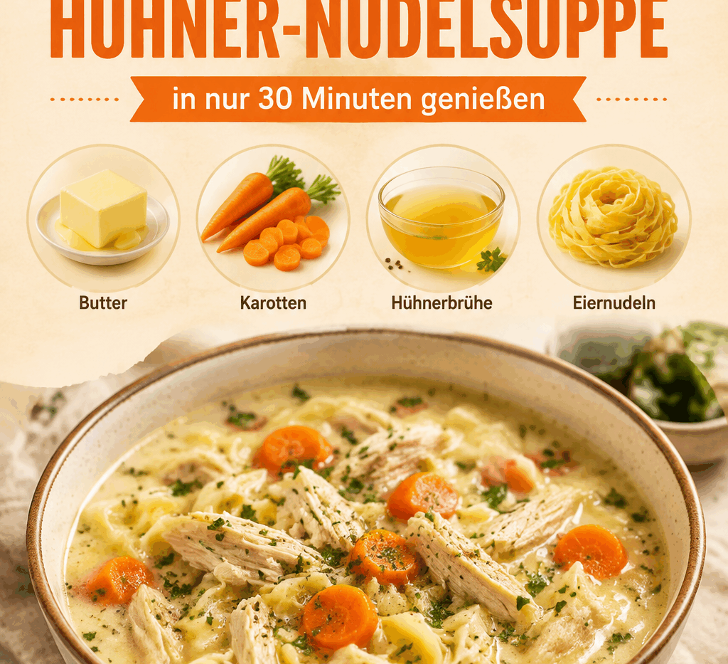 Gemütlich: Cremige Hühner-Nudelsuppe in nur 30 Minuten genießen
