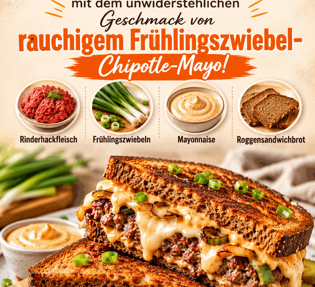 Genießen Sie Patty Melts mit dem unwiderstehlichen Geschmack von rauchigem Frühlingszwiebel-Chipotle-Mayo!