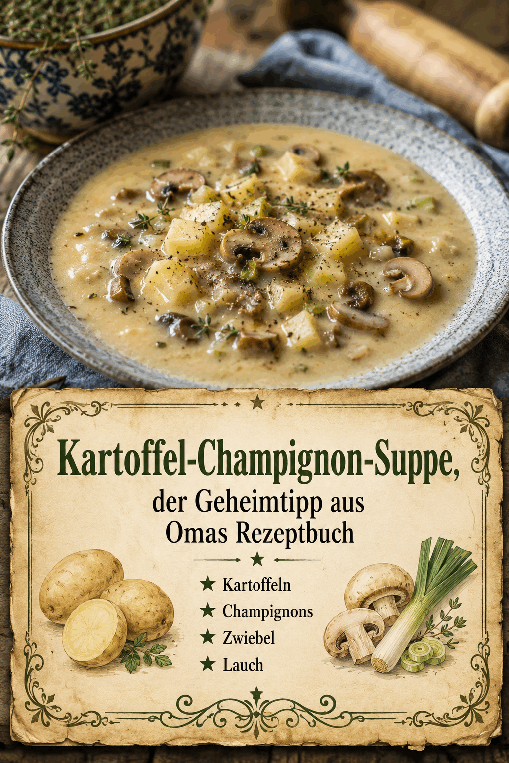 Kartoffeln Champignons Zwiebel Lauch