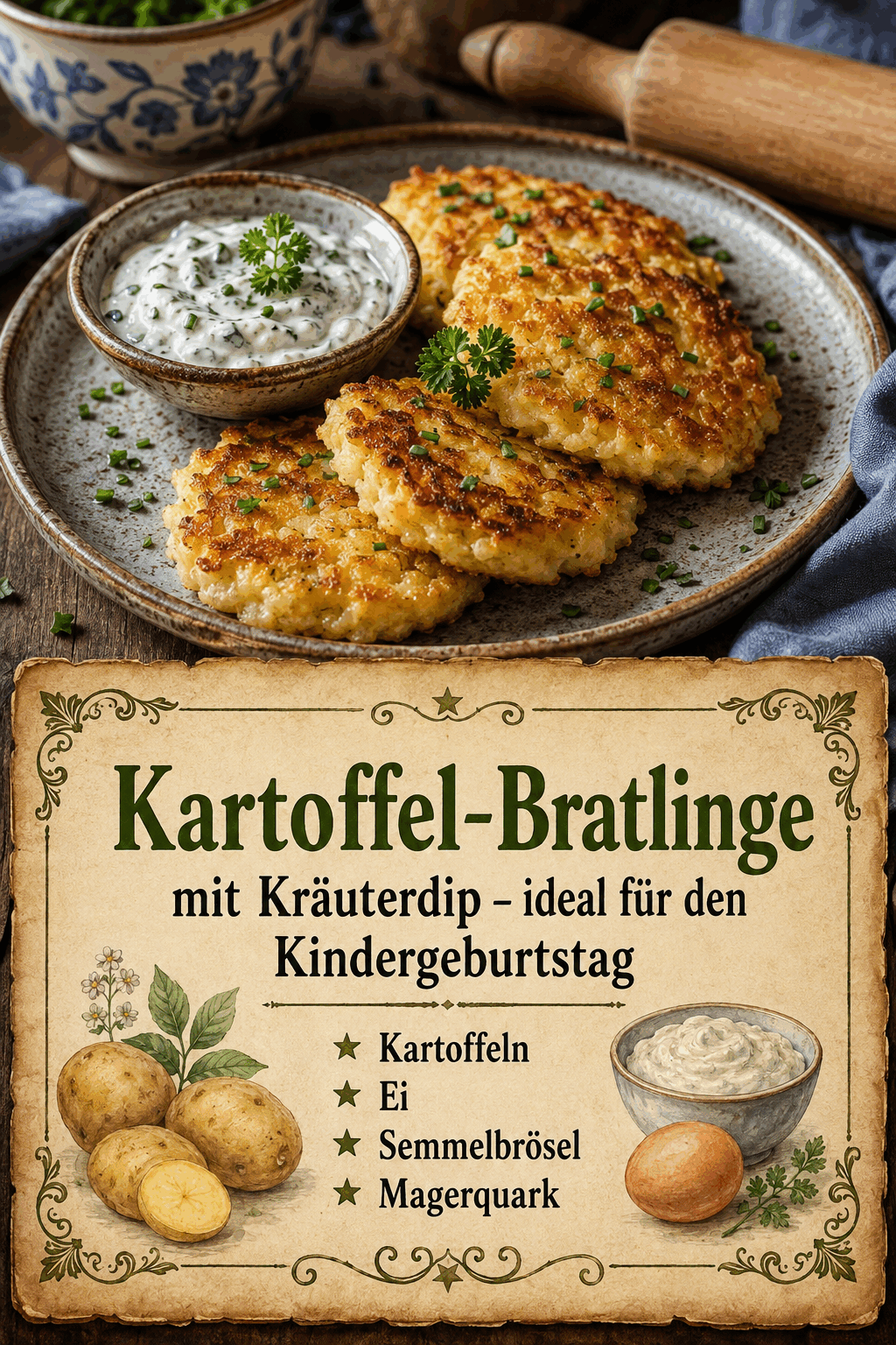 Kartoffeln, Ei, Semmelbrösel, Magerquark