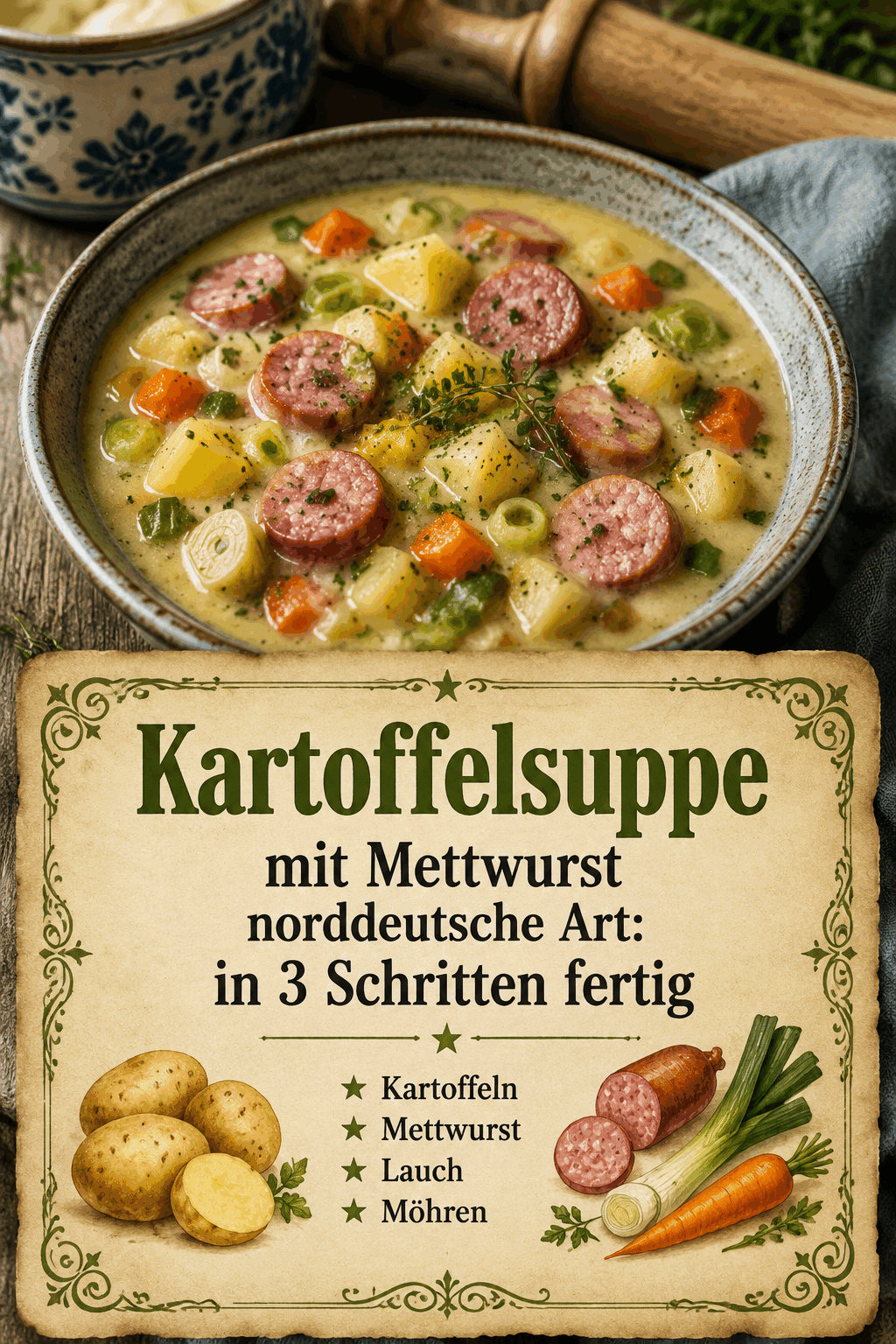 Kartoffeln Mettwurst Lauch Möhren