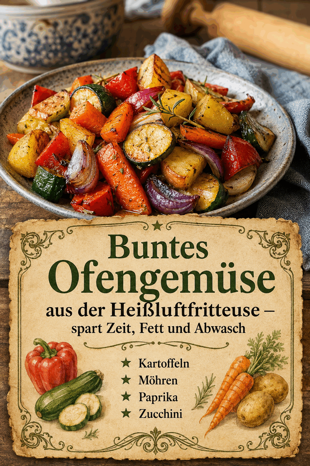 Buntes Ofengemüse aus der Heißluftfritteuse – spart Zeit, Fett und Abwasch