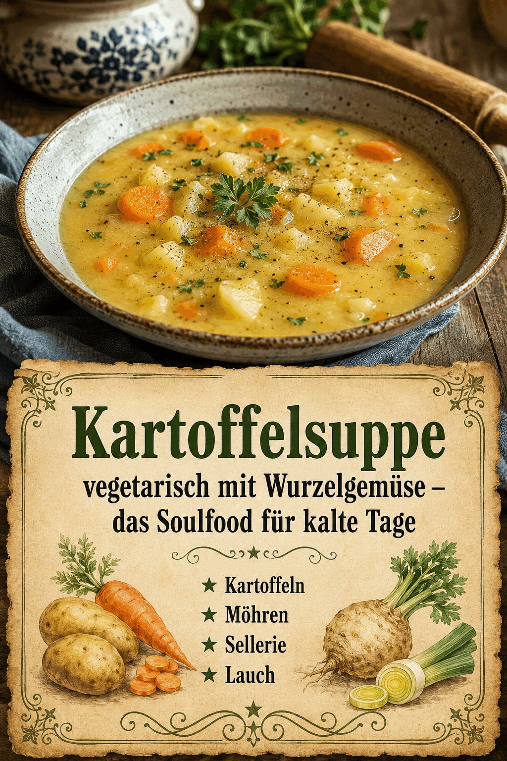 Kartoffelsuppe vegetarisch mit Wurzelgemüse – das Soulfood für kalte Tage