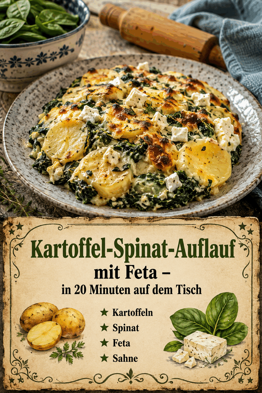 Kartoffel-Spinat-Auflauf mit Feta – in 20 Minuten auf dem Tisch