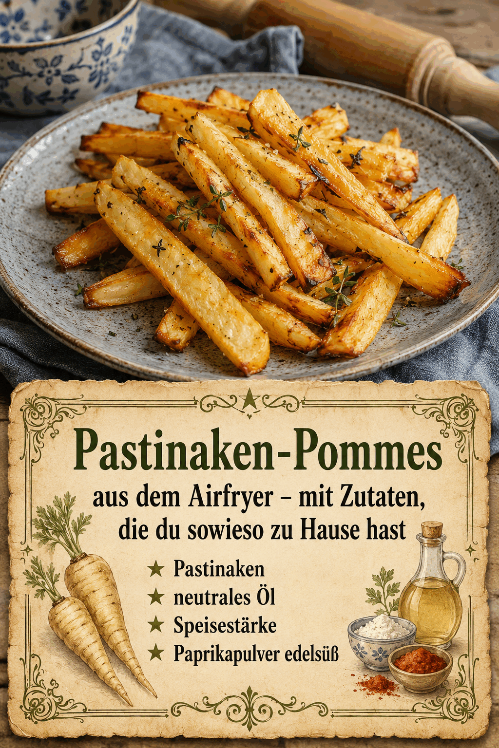 - Pastinaken - neutrales Öl - Speisestärke - Paprikapulver edelsüß