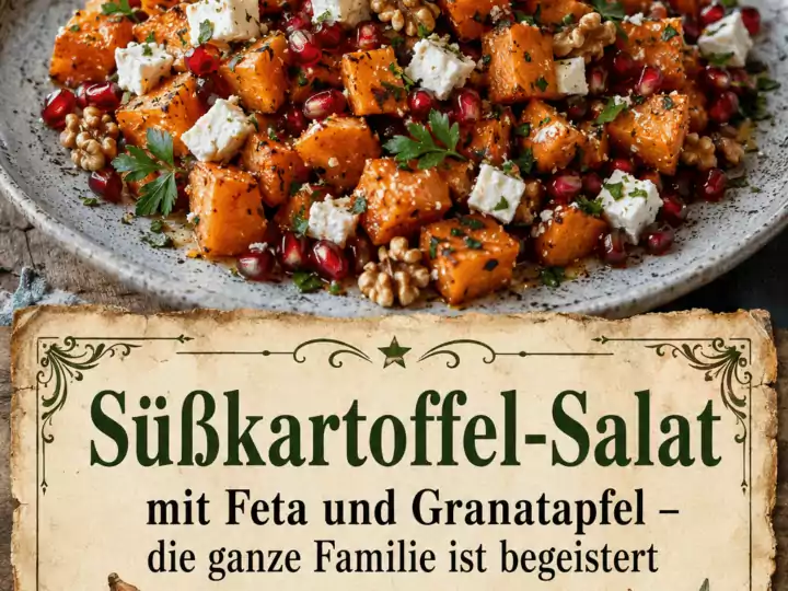 Süßkartoffel-Salat mit Feta und Granatapfel – die ganze Familie ist begeistert