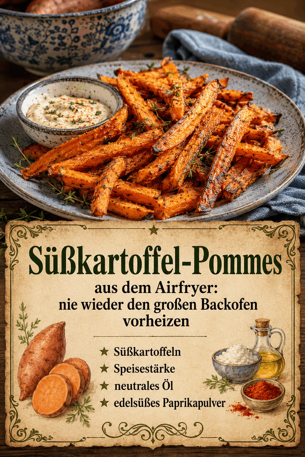 Süßkartoffel-Pommes aus dem Airfryer: nie wieder den großen Backofen vorheizen