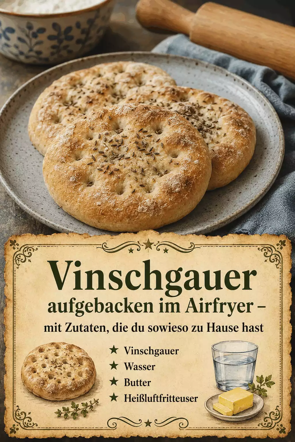 Vinschgauer aufgebacken im Airfryer – mit Zutaten, die du sowieso zu Hause hast