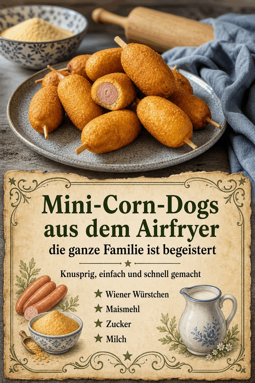 Mini-Corn-Dogs aus dem Airfryer – die ganze Familie ist begeistert