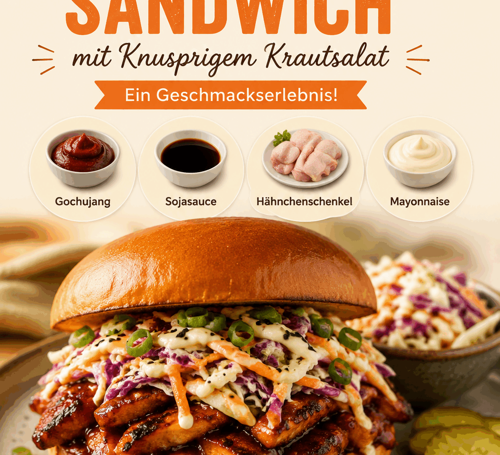 Würziges Koreanisches BBQ-Hähnchensandwich mit Knusprigem Krautsalat – Ein Geschmackserlebnis!