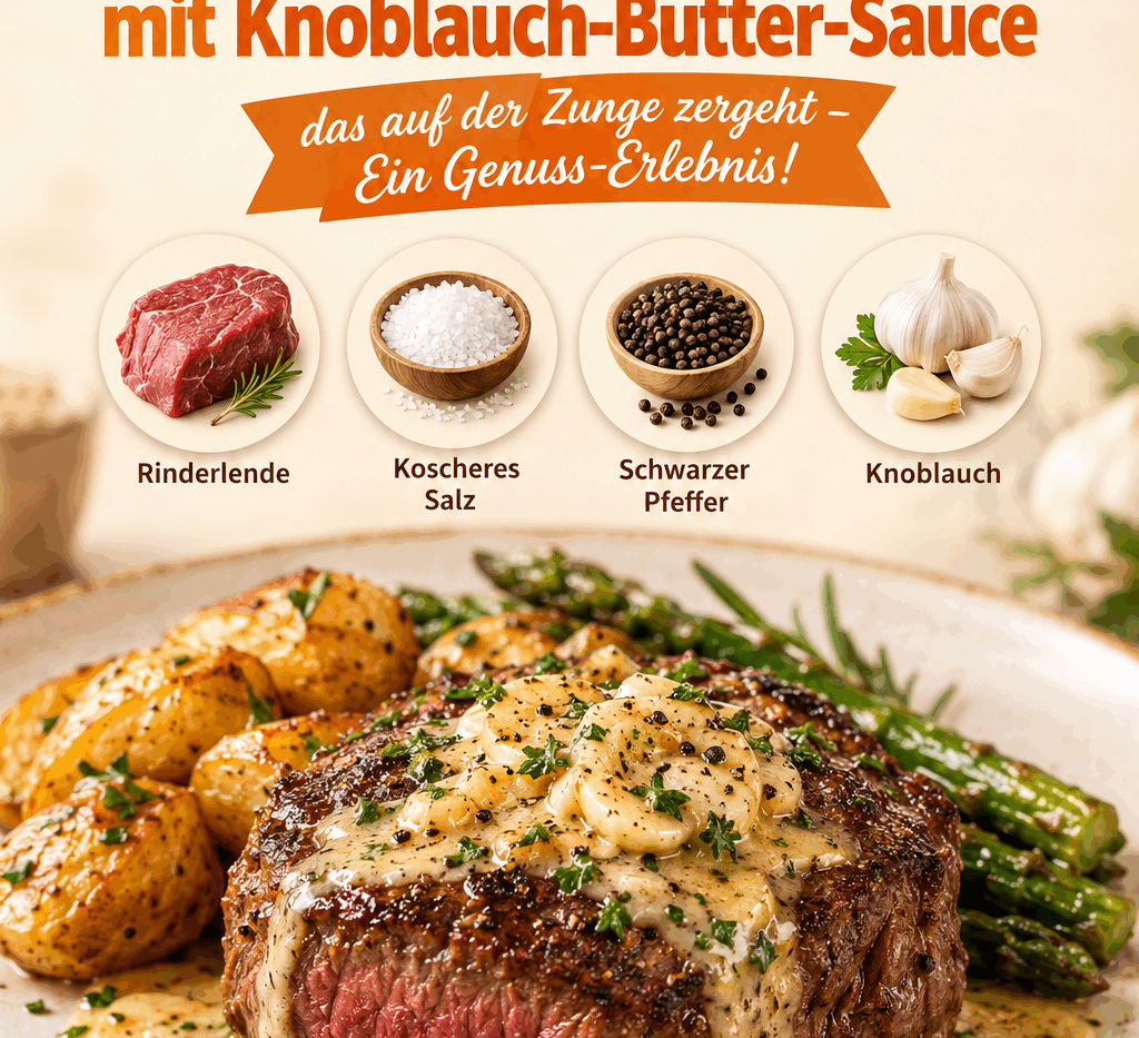 Zartes Rinderfilet mit Knoblauch-Butter-Sauce, das auf der Zunge zergeht – Ein Genuss-Erlebnis!