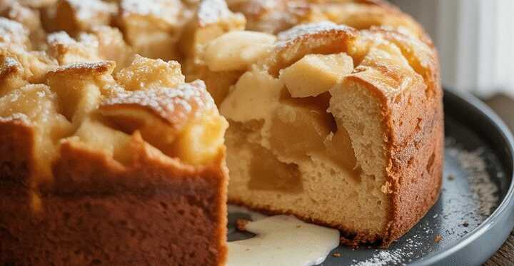 Apfelkuchen mit Vanillepudding in 10 Minuten im Ofen