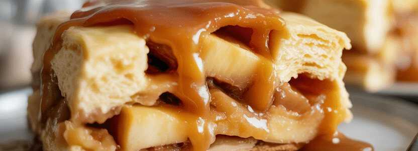 Apfelpudding-Schnitten mit Zimtäpfeln und Aprikosenglasur