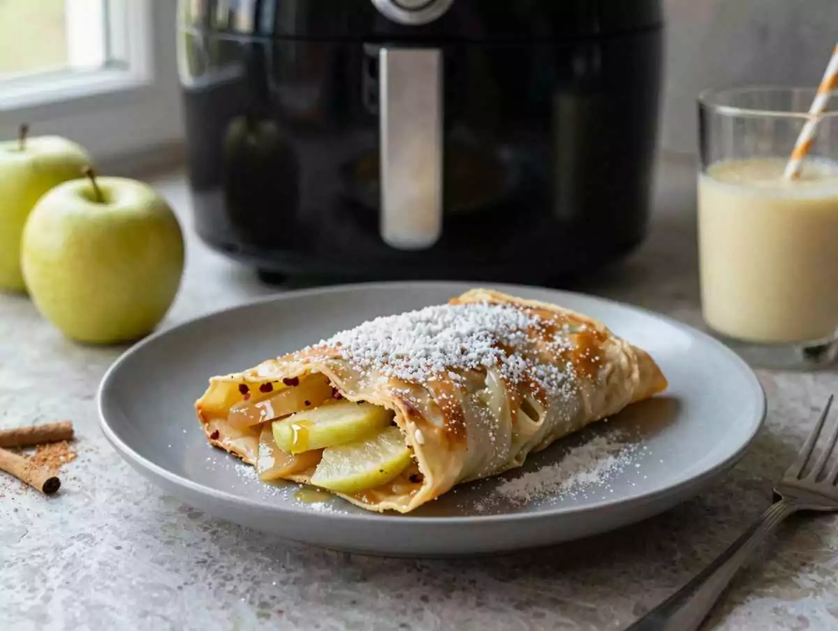 Apfelstrudel mit Blätterteig aus dem Airfryer – günstig, schnell und unglaublich lecker – während der Zubereitung