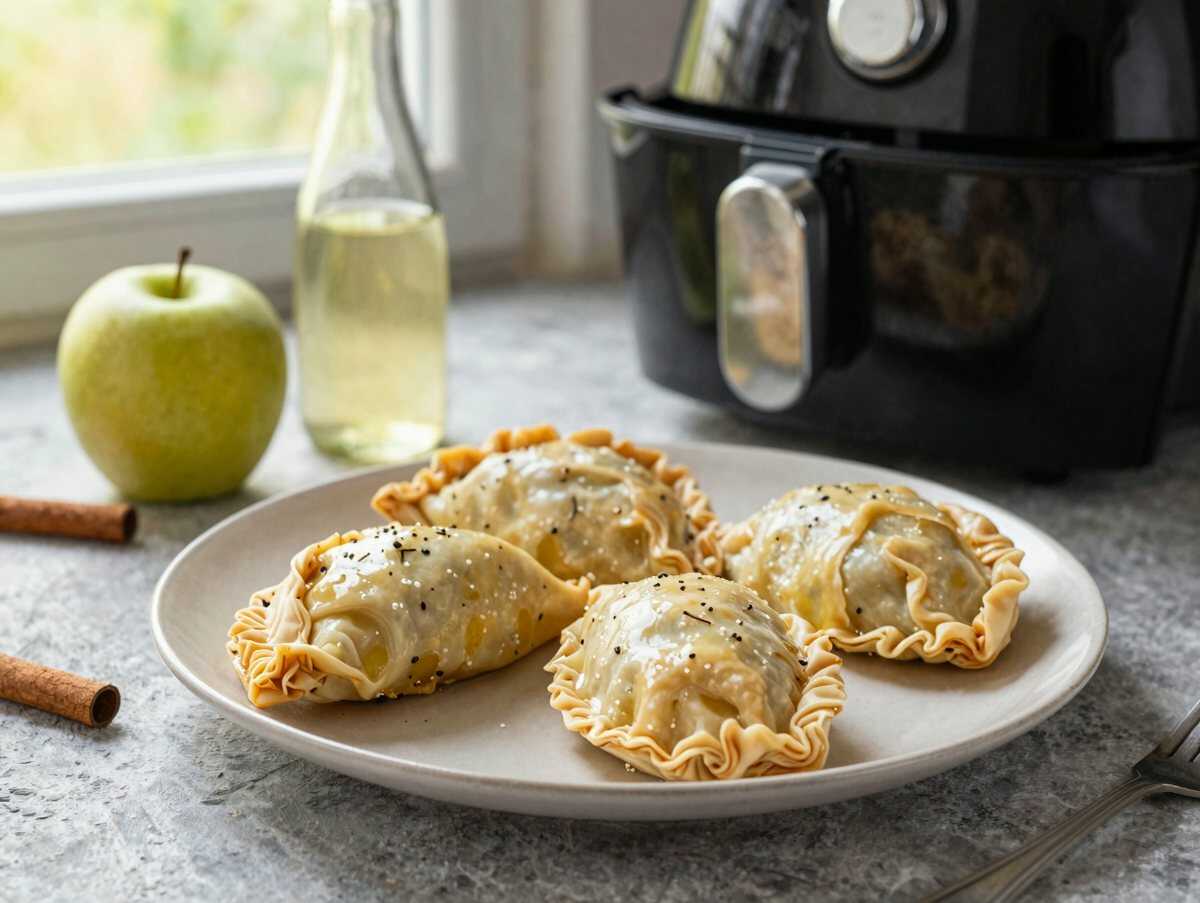 Apfeltaschen aus Blätterteig im Airfryer – schnell, einfach, unfassbar gut – während der Zubereitung