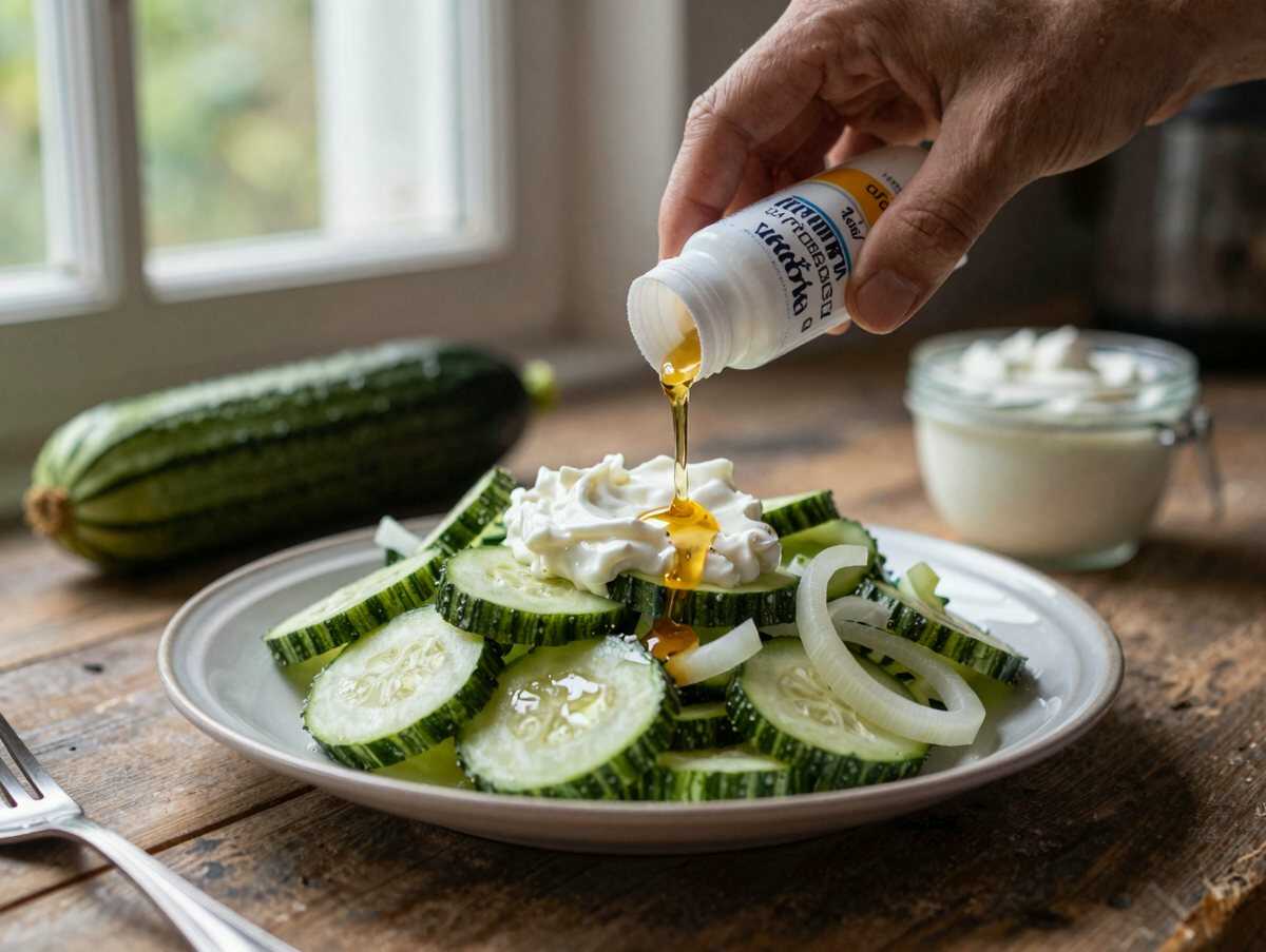 Bayerischer Gurkensalat traditionell – während der Zubereitung