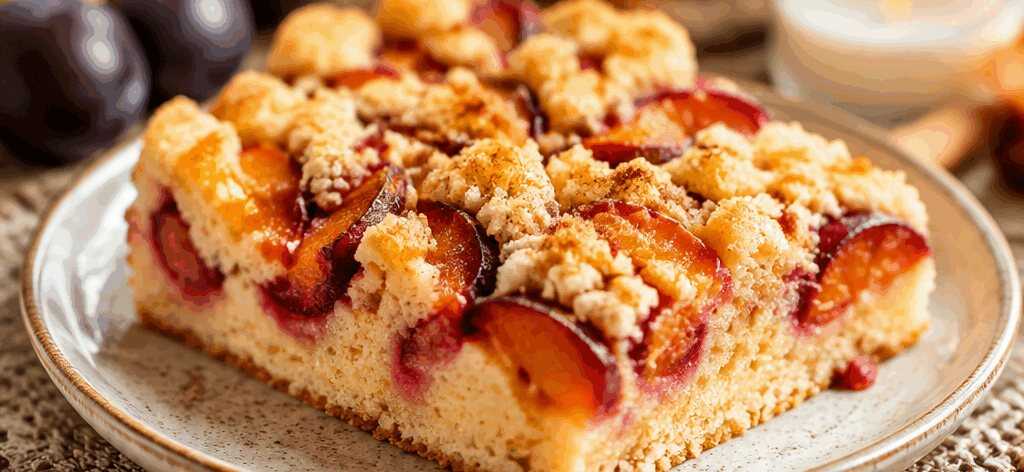Bereit in nur 5 Minuten: Leckerer Pflaumenkuchen mit Zimtstreuseln! – so sieht es fertig aus