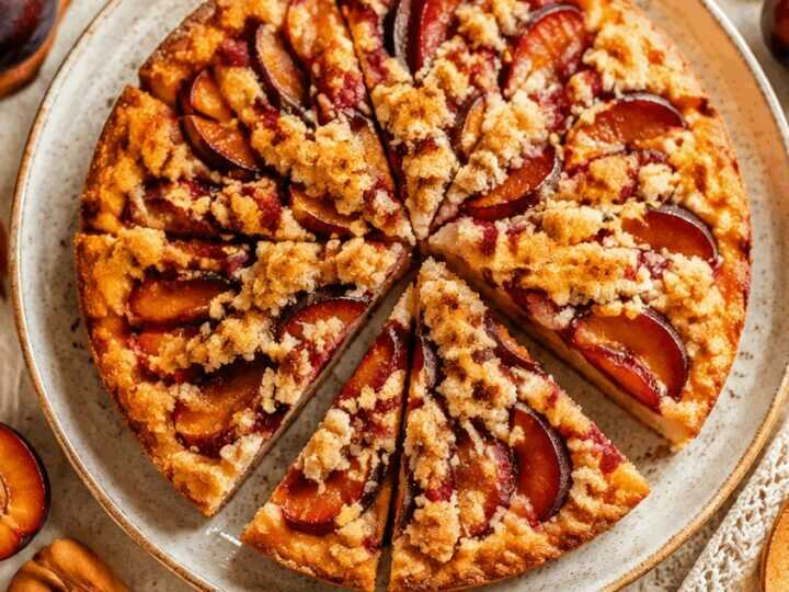 Bereit in nur 5 Minuten: Leckerer Pflaumenkuchen mit Zimtstreuseln!