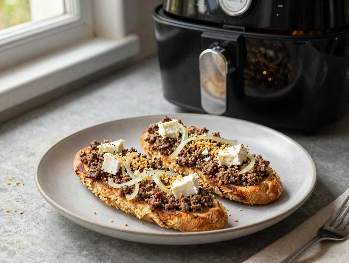 Bifteki mit Feta-Füllung aus dem Airfryer – kalorienärmer als das Original – während der Zubereitung