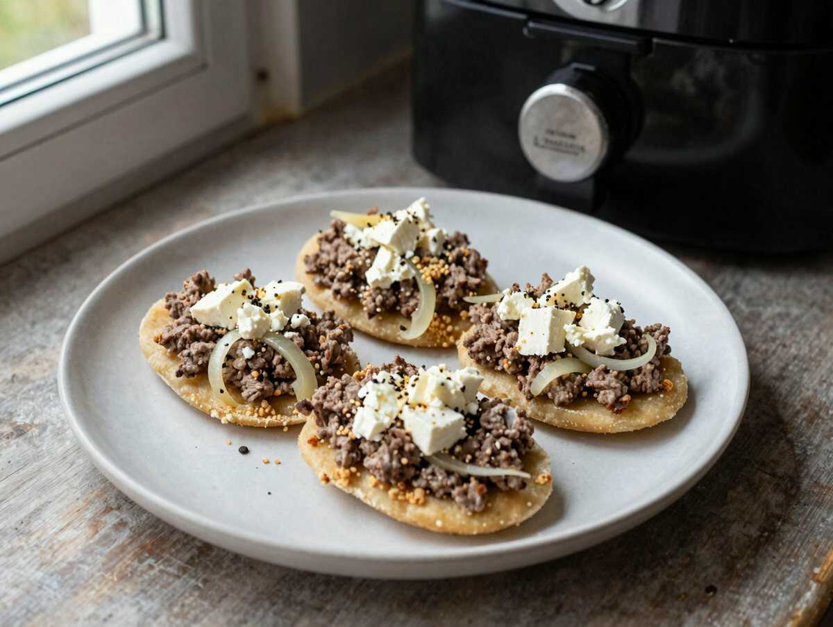 Bifteki mit Feta-Füllung aus dem Airfryer – knuspriger geht's nicht – während der Zubereitung