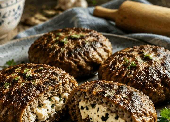 Bifteki mit Feta-Füllung aus dem Airfryer – kalorienärmer als das Original