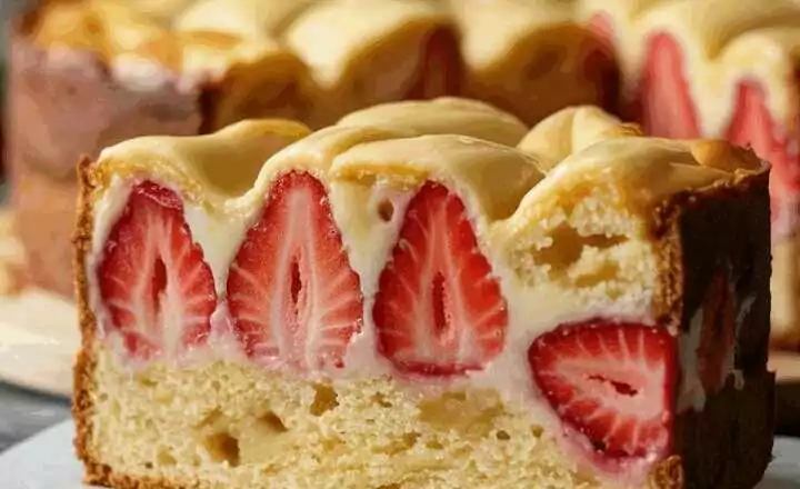 Biskuitkuchen mit Erdbeeren in 10 Minuten ein Tassenrezept