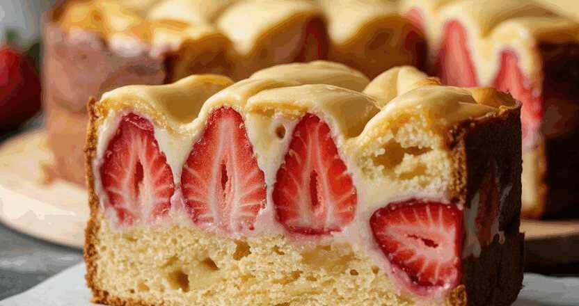 Biskuitkuchen mit Erdbeeren in 10 Minuten ein Tassenrezept