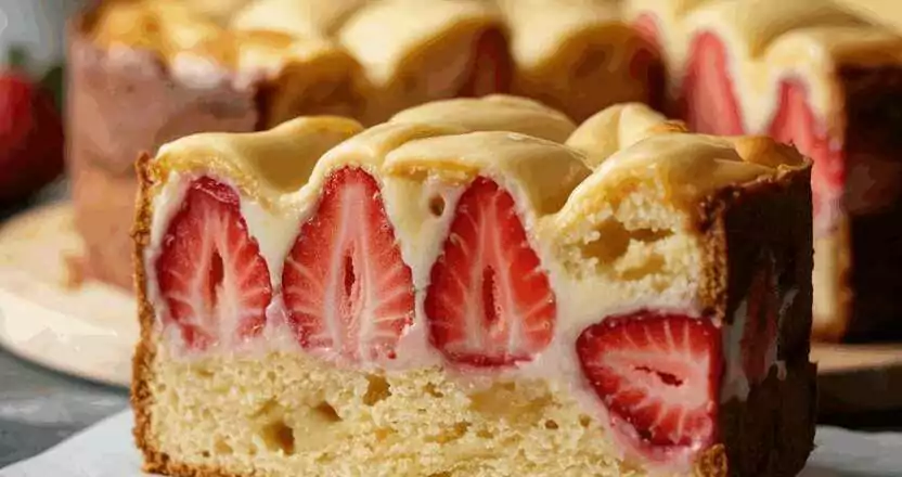 Biskuitkuchen mit Erdbeeren in 10 Minuten ein Tassenrezept