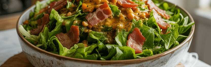 Blattsalat mit warmer Speckvinaigrette – so sieht es fertig aus