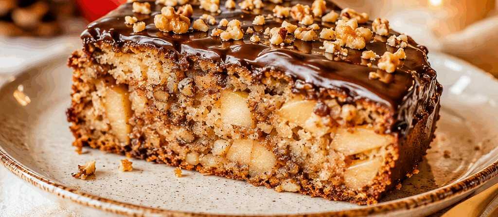 Blitzschneller Nuss-Apfelkuchen mit köstlicher Schokoglasur, den du lieben wirst! – so sieht es fertig aus