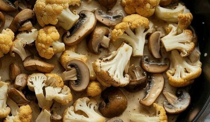 Blumenkohl Champignons Pfanne mit Knoblauch in 15 Minuten fertig!