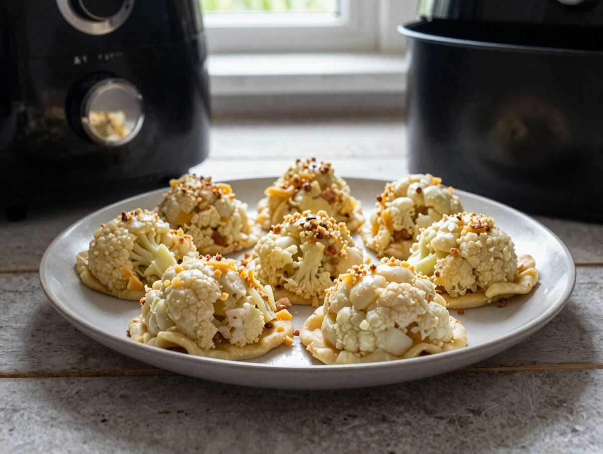Blumenkohl-Käse-Taler aus dem Airfryer – besser als vom Imbiss – während der Zubereitung