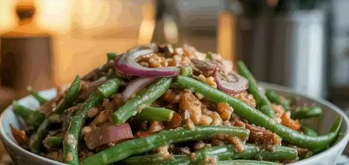 Bohnensalat mit Zwiebeln und Essig