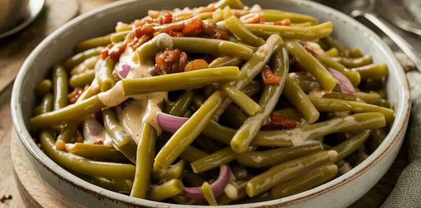 Bohnensalat sauer mit Zwiebeln – so sieht es fertig aus
