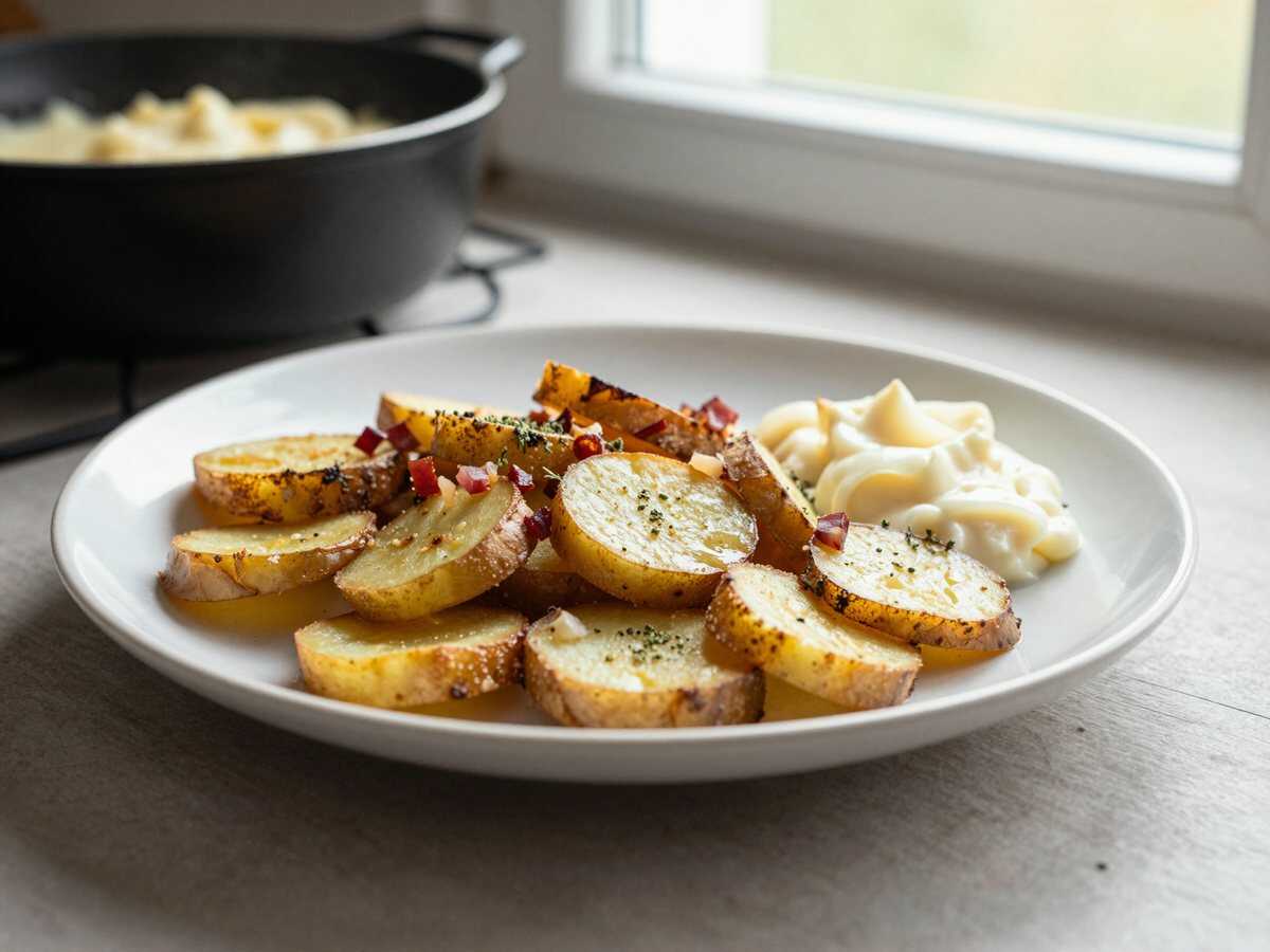 Bratkartoffeln aus gekochten Kartoffeln vom Vortag, einmal probiert, immer wieder gemacht – während der Zubereitung