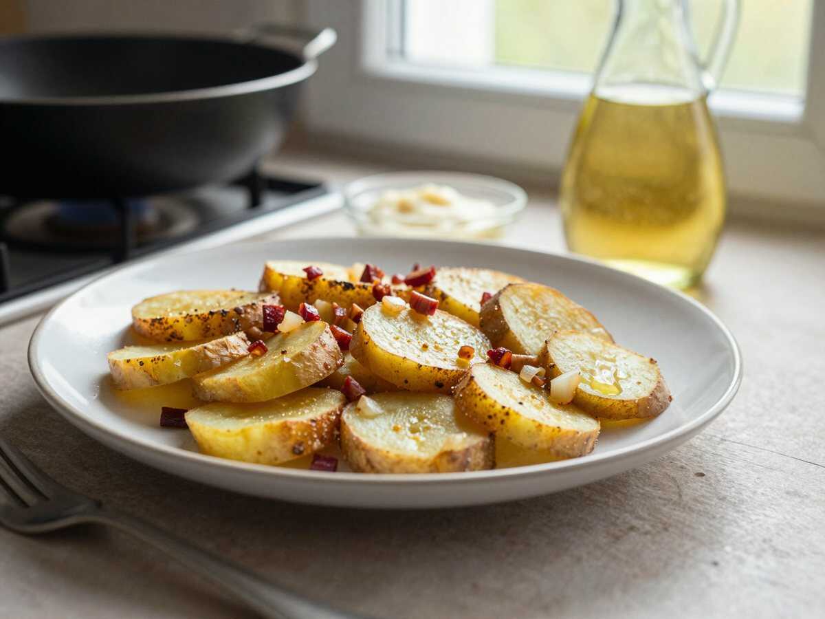 Bratkartoffeln aus gekochten Kartoffeln vom Vortag, perfekt für den schnellen Feierabend – während der Zubereitung