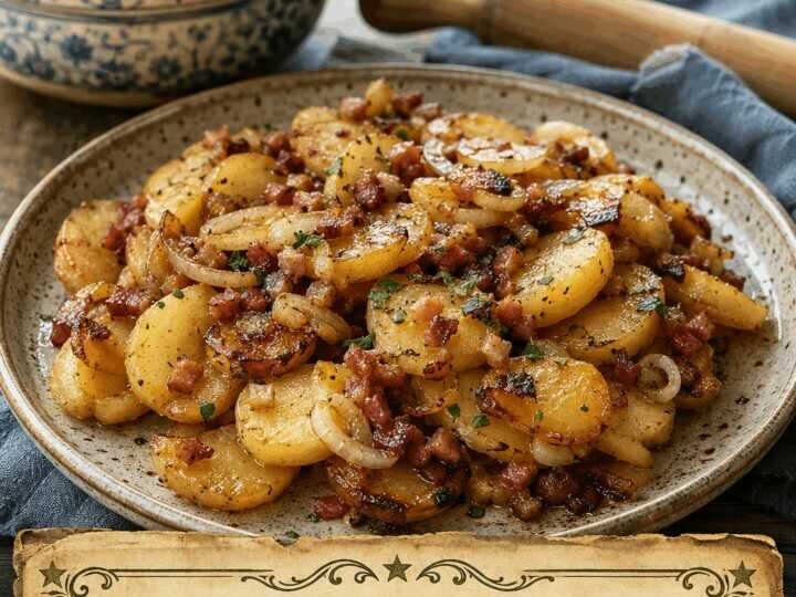 Bratkartoffeln mit Speck und Zwiebeln, perfekt als Beilage zum Grillen
