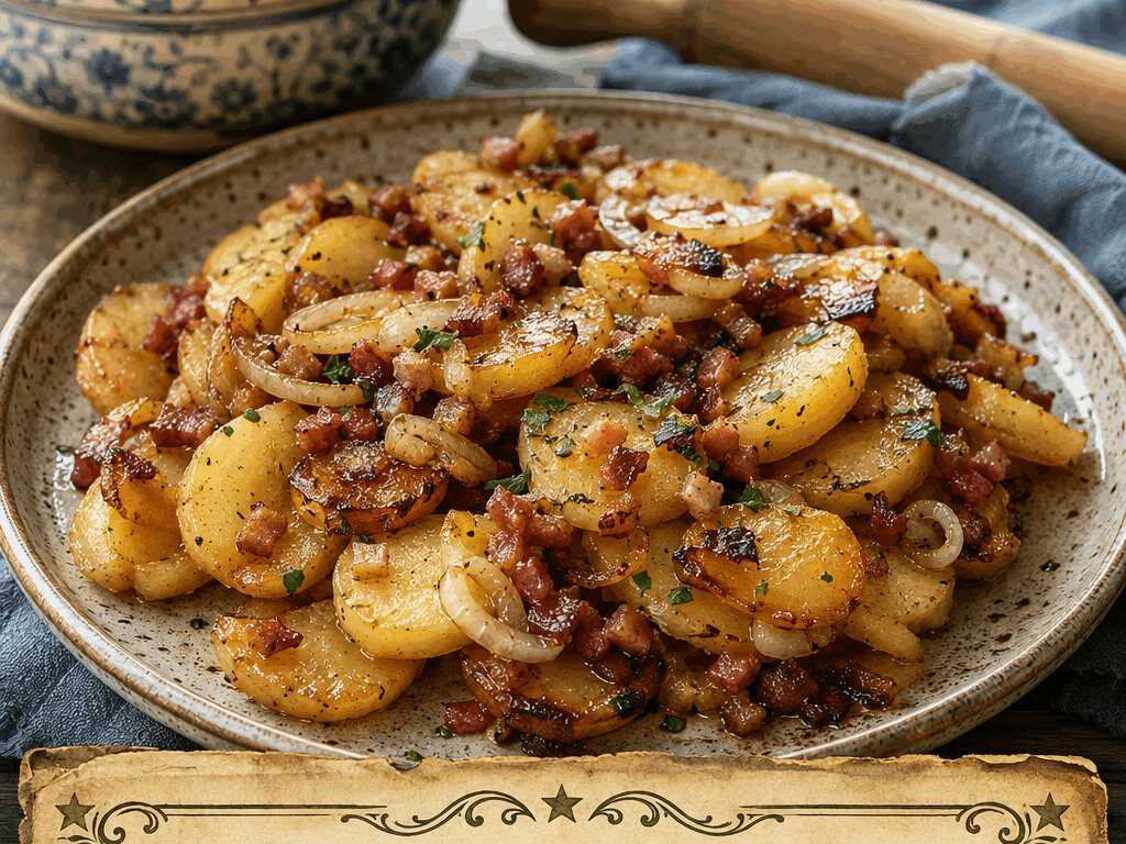 Bratkartoffeln mit Speck und Zwiebeln, perfekt als Beilage zum Grillen